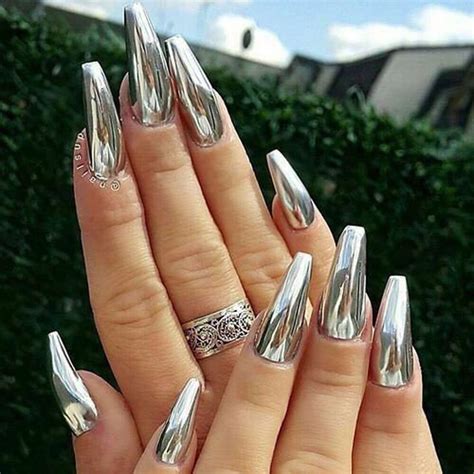 Chrome French Manicure nail designs with mirror effect